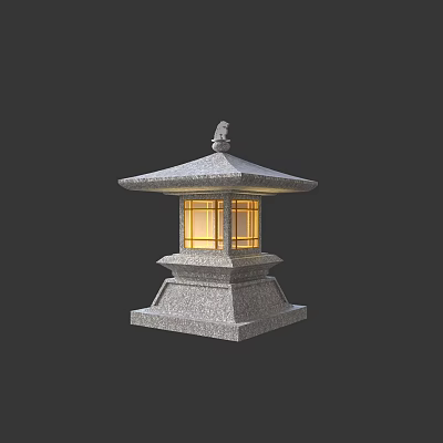 Traditional Japanese Style Outdoor Lamp With Stone Base And Translucent Panels 3d model