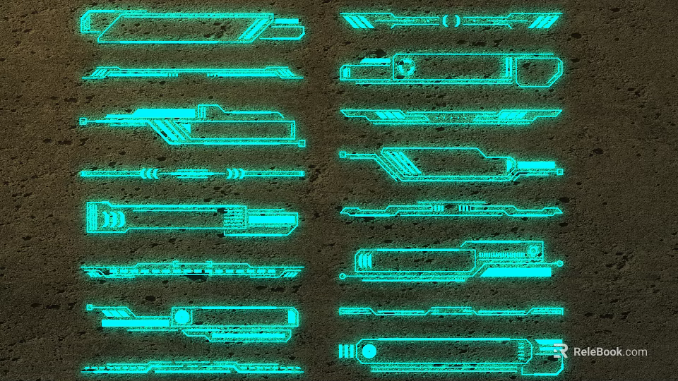 Neon Green Lines With Various Designs Arranged On Stone Textured Background 3d model 