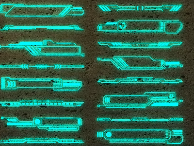 Neon Green Lines With Various Designs Arranged On Stone Textured Background 3d model