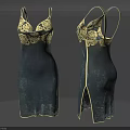 Dark Green Satin Dress with Golden Floral Patterns Spaghetti Straps and Side Slit
