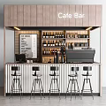 Cafe Bar Functional Table with Bar Counter Stools Drinks and Menu Board 3d model