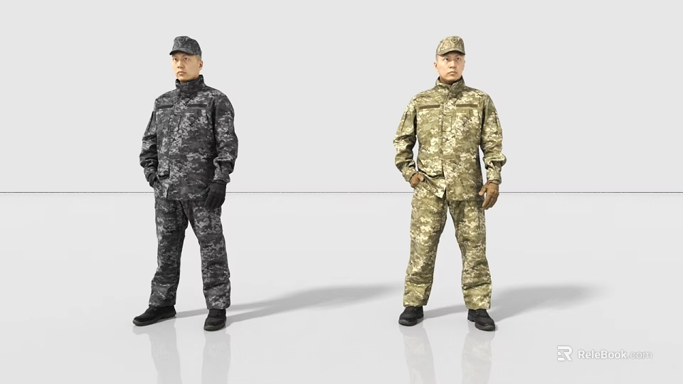 Men In Dark And Light Camo Uniforms Standing On White Background 3d model 