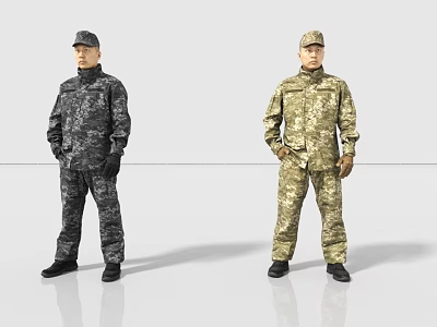 Men In Dark And Light Camo Uniforms Standing On White Background 3d model