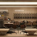 Café Interior Design with Wooden Walls Coffee Machine and Bean Displays Seating Area