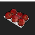 Six Fresh Red Apples in Clear Plastic Tray with Shiny Surface on Gray Background