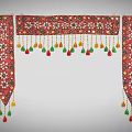 Traditional Ornate Decorative Hanging With Floral Embroidery Red Fabric And Colorful Tassels
