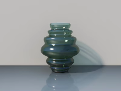 Glossy Green Glass Vase With Spiral Pattern On Gray Countertop And Light Background 3d model