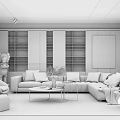 Modern Living Room Interior With Beige Sofa Gray Pillows Decorative Painting And Wooden Wall