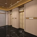 Modern Elegant Elevator Lobby With Beige Paneling Gold Accents And Black Marble Floor
