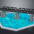 Black Truss Bridge Structure With Stone Piers Over Blue Water On Octagonal Platform 3d model