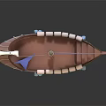 Decorative Ornament Set Small Boat Model Brown Hull White Edges Blue Sail And Flag