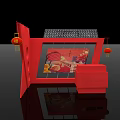 Red Exhibition Booth Design With Chinese Lanterns Counter And Decorative Painting