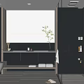 Modern Bathroom Interior With Wooden Vanity Glass Shower And Large Window