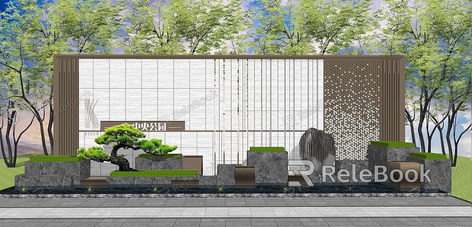 Modern Landscape Wall Residential District Demonstration Area Landscape Wall New Asia Overlay Waterscape Landscape Sign Wall Landscape Wall Sign Landscape Wall sketch model