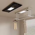 Retractable Black and White Ceiling Clothes Hanger with LED Lights Hanging Garments Near Window Blinds