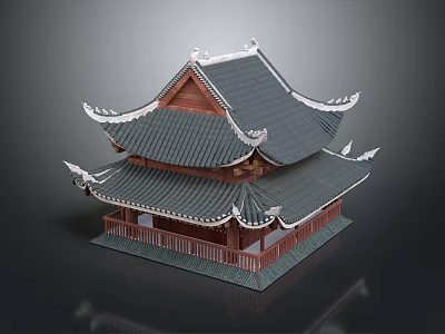 Ancient Chinese Architecture With Multi Tiered Gray Tile Roof Upturned Eaves And Wooden Structure 3d model