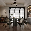 Elegant Dining Table Set with Round Table and Chairs in Classic Interior with Large Window 3d model