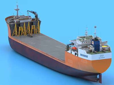 MACHIN Engineering Vessel With Orange Hull And Yellow Deck Structures 3d model