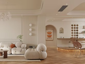 Modern Guest Dining Room Cream Living Room Dining Room 3d model
