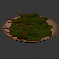 Fresh Green Chili Peppers Arranged on Brown Plate Against Dark Background