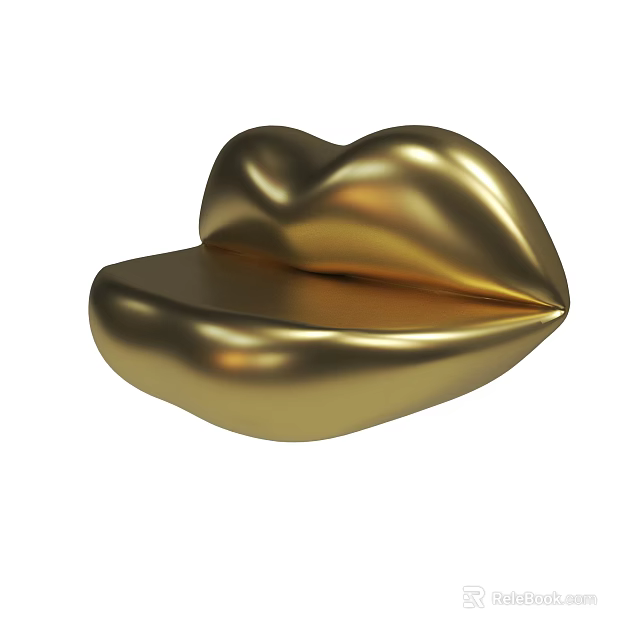 Golden Shiny 3D Rendered Lips Shaped Metallic Object With Smooth Glossy Finish 3d model 
