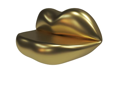 Golden Shiny 3D Rendered Lips Shaped Metallic Object With Smooth Glossy Finish 3d model