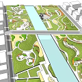 Scenic Kids Play Area In Urban Green Park With River And Recreational Zones