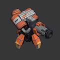 Orange And White Mechanical Weapon Featuring ATOM Logo Worn Details Claw Shaped Base 3d model