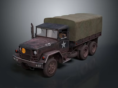 Vintage Six Wheel Military Truck With Canvas Covered Cargo Bed And Star Emblem 3d model
