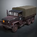 Vintage Six Wheel Military Truck With Canvas Covered Cargo Bed And Star Emblem