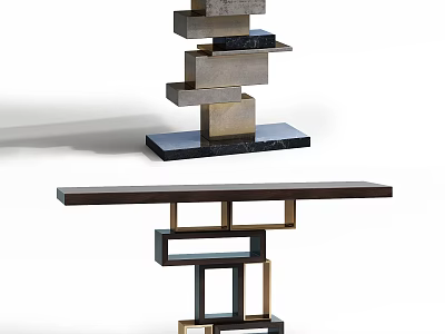 Elegant Modern Console Table With Layered Geometric Design Metal Frame And Marble Top 3d model