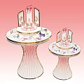 Round Display Shelves with Floral Patterns Pink Gradient Striped Base for Cosmetics 3d model
