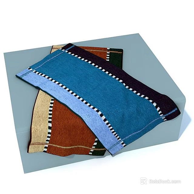 Colorful Striped Edge Towels In Blue Brown Beige For Daily Household Use 3d model 