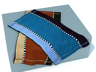Colorful Striped Edge Towels In Blue Brown Beige For Daily Household Use 3d model