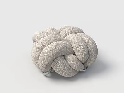 Light Gray Braided Stool With Soft Textured Fabric And Metal Legs Design For Home 3d model