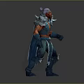 Fantasy Warrior Character With Red Skin White Hair And Blue Armor Costume Design