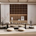 Japanese-style Tatami Tea Room Tea Table and Chair Tea Table Vase Ornaments Tea Set 3d model