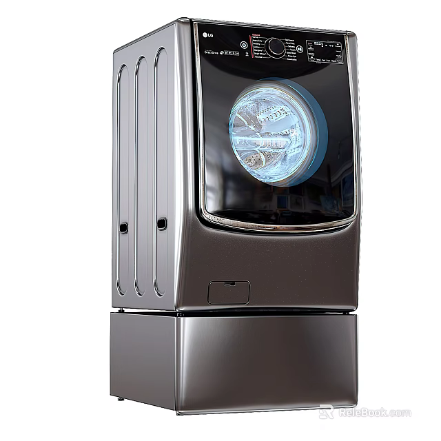 Modern Stainless Steel Front Load Washing Machine With Transparent Circular Window 3d model 