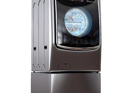 Modern Stainless Steel Front Load Washing Machine With Transparent Circular Window 3d model
