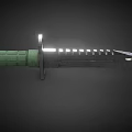 Tactical Combat Knife With Serrated Blade Green Textured Handle Lanyard Ring And Silver Reflective Edge