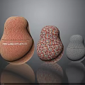 Decorative Matryoshka Style Objects With Orange Wavy Red White Speckled And Gray Dotted Textures
