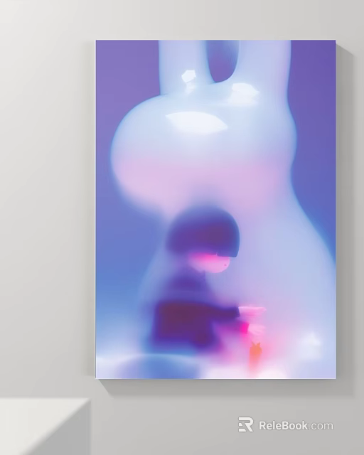 Abstract Painting With Purple Pink Blue Gradient And Childlike Figure Holding Red Object Ethereal Style 3d model 