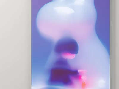Abstract Painting With Purple Pink Blue Gradient And Childlike Figure Holding Red Object Ethereal Style 3d model