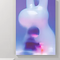 Abstract Painting With Purple Pink Blue Gradient And Childlike Figure Holding Red Object Ethereal Style