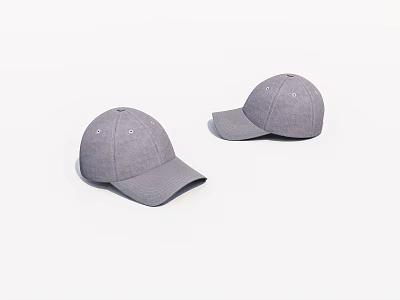 Two Light Gray Baseball Caps With Minimalist Design Cloth Material On White Background 3d model