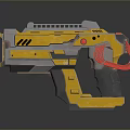 Futuristic Sci Fi Weapon With Yellow Gray Body Red Accent And Angular Mechanical Design 3d model