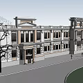 Historic Classical Building Exterior With Ornate Facade Columns Trees And Street Cars
