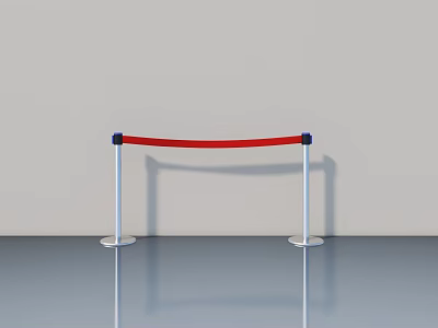 Modern Swing Door With Red Strap And Silver Poles Design 3d model