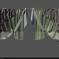 Ruffled Light Gray And White Striped Curtains With Window Tiebacks For Interior