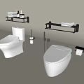 Modern White Toilets With Black Wall Shelves Towel Racks Toilet Brush And Paper Holder